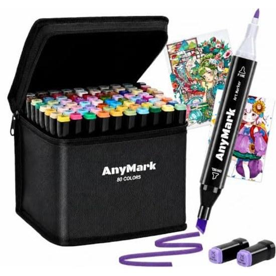 Маркеры для иллюстраций AnyMark 80 цветов Спиртовые Двусторонний наконечник Профессиональный набор для творчества Раскрашивание для взрослых Скетчинг манги