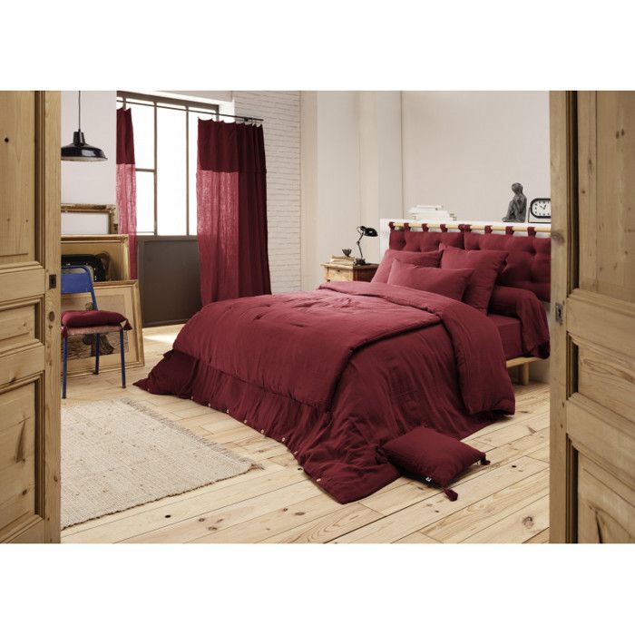 Edredon ou Bout de lit "Gaïa" toutes dimensions "Gaze de Coton" - Gaïa Lie de Vin - 150 x 150 cm