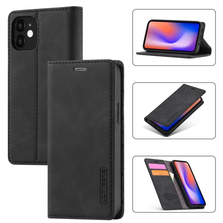 Для iPhone 12 mini LC.IMEEKE Чехол-книжка с сильным магнитом, ультратонкий, горизонтальный, противоударный, матовый, из ТПУ + ПУ кожи, с подставкой, слотами для карт и кошельком