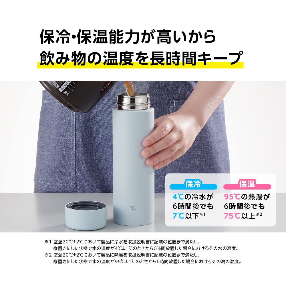 Zojirushi Water Seamless Large Capacity Stainless Steel Forest Integrated Cap and Easy to Only 2 Washes Bottle, Cap, 720ml, Screw-On Mug, Gray,