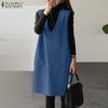 ZANZEA Женское повседневное платье-жилет из тонкой шерстяной ткани без рукавов