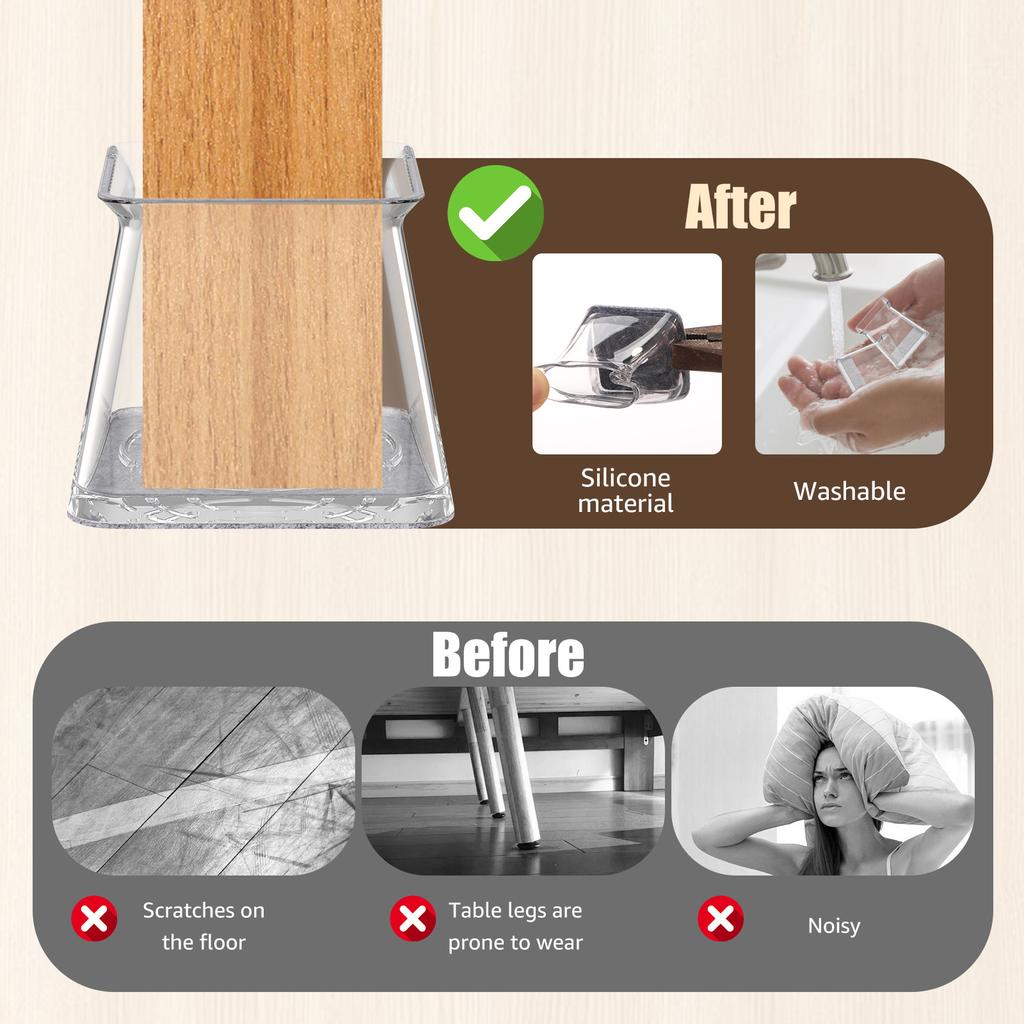 32 шт. Накладки на ножки мебели Силиконовые Квадратные Защитные накладки на ножки стульев для пола с фетровой основой Противоскользящие Колпачки для ножек стульев для Снижения Шума