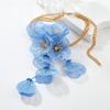 Luxury Exaggerated Flower Necklace Rhinestone Floral Tassel Necklace  Bride