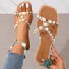 Мода 2024 Лето Женская мода Плоские пляжные сандалии Женские тапочки Перл Бантик Шлепанцы Шлепанцы женские