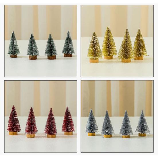 4 шт., мини-рождественская елка, реалистичная деревянная основа, миниатюрная сосна для вечеринки, праздничные украшения для рабочего стола