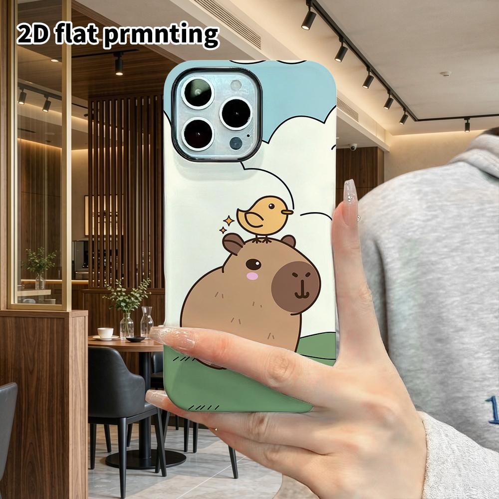 Phone Case: 2D flat suitable for iPhone 18 17 16 15 14 13 Pro film protective case, couple style, capybara and little bird, Christmas and Halloween gi