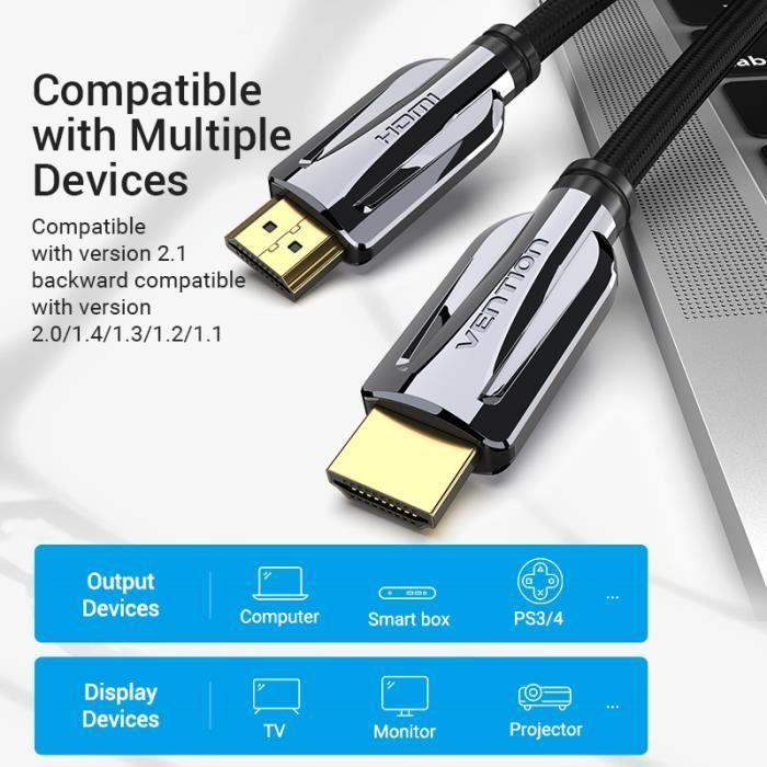 Câble HDMI 2.1 - VENTION - 3m - HD haute vitesse - 8K @ 60Hz - Plaqué or