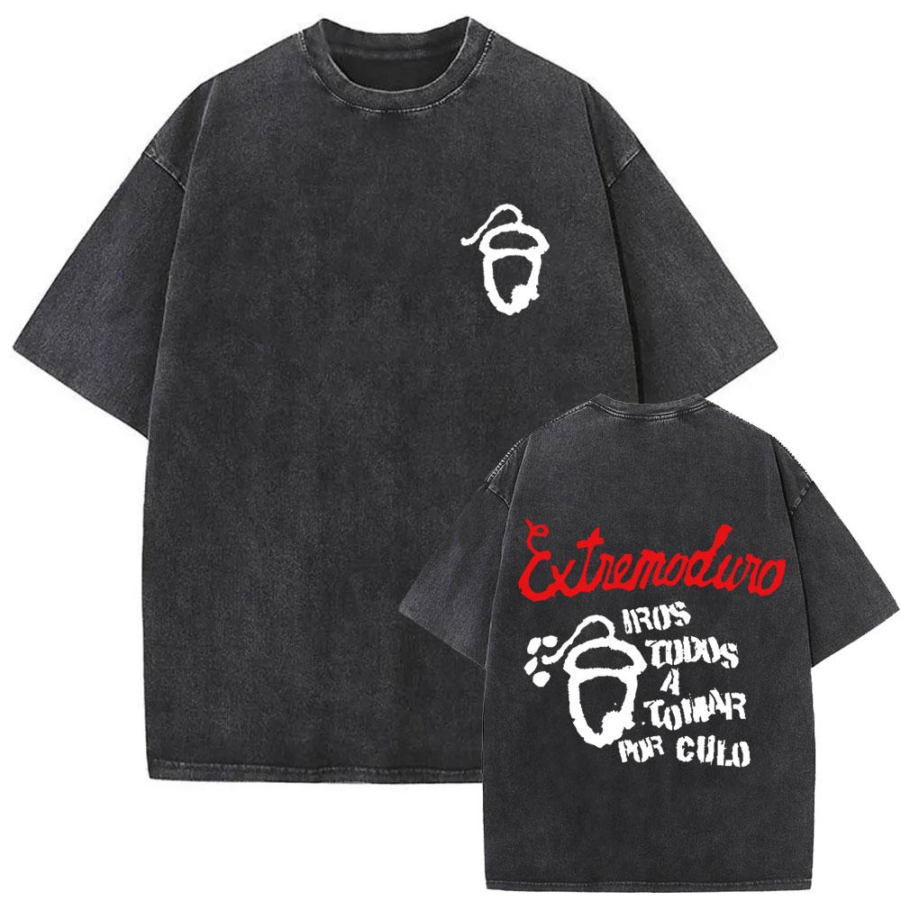 Rock Band EXTREMODURO Tour Vintage Washed Tshirt Men Fashion Hip Hop Street T Shirt Male Gothic Retro Oversized T Shirts
