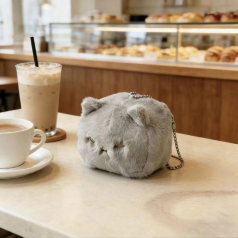 Cute Square Kitten Plush Keyring for Kids Simulation Tofu Plush Toy for Backpacks and Handbags