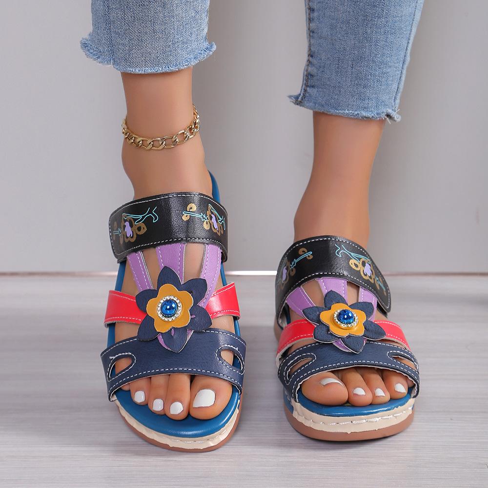 Женские сандалии большого размера, сандалии и тапочки на толстой подошве в этническом стиле с цветами в стиле тотем