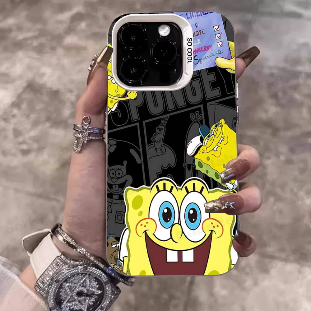 Мультяшный Милый S-Губка Боб Аниме Чехол для Телефона Для IPhone 17 16 15 14 11 12 13 Pro Max Pro Plus Цветной Серебристый Чехол