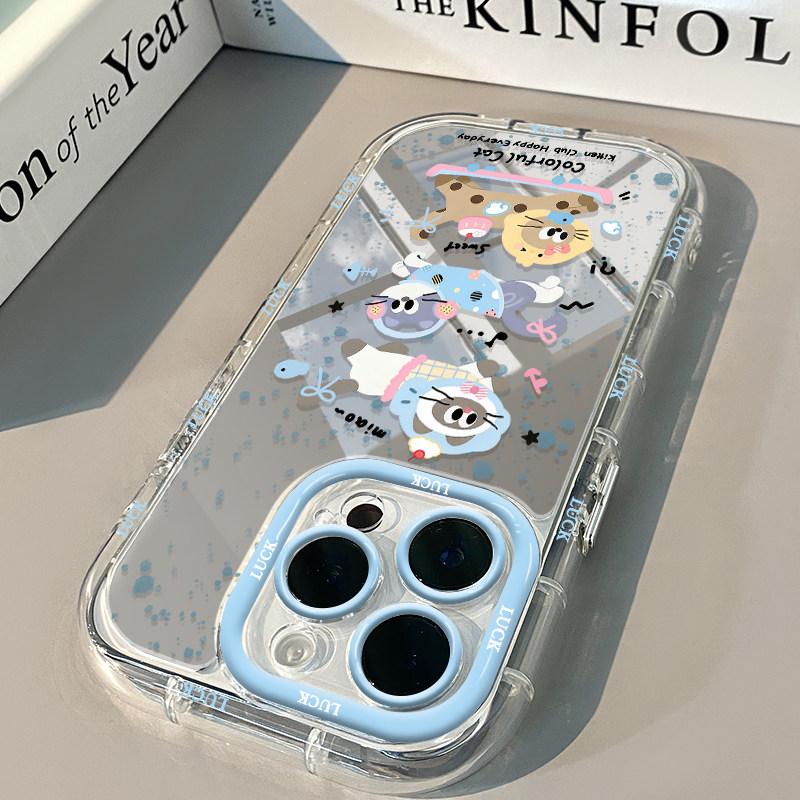 Три Милых Мультяшных Котика Зеркальный Чехол для Телефона Для iPhone 17 Air 16 15 14 13 12 11 Pro X XS XR 7 8 Plus 16E 13 Y2K Матовый Чехол