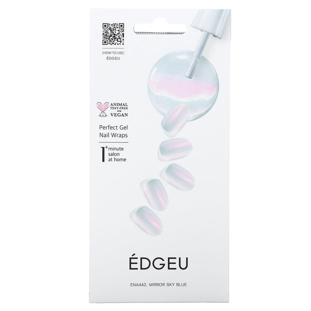 EDGEU Perfect Gel Nail Wrap, ENA 442 Mirror Sky Blue, набор из 19 предметов