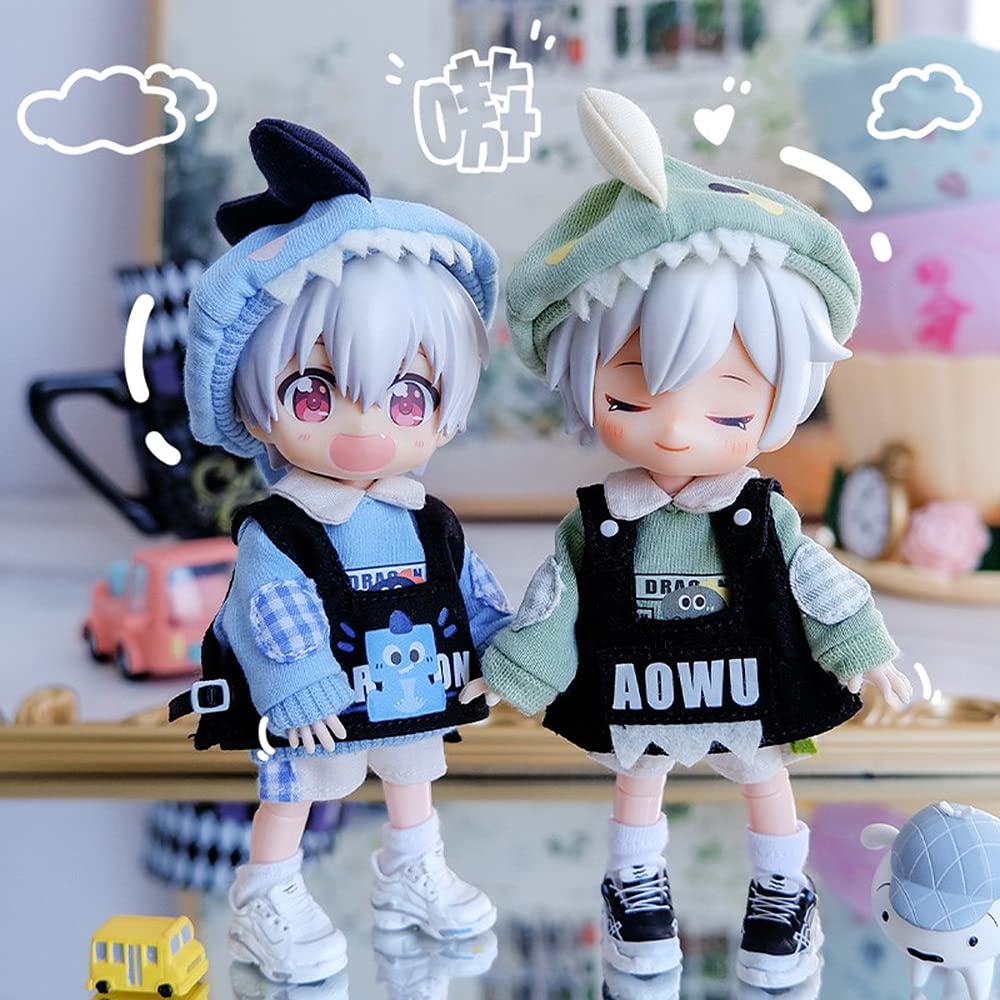 Obitsu 11 OB11 Size Outfit Set for 11cm Obitsu Doll Dinosaur Cute Vest and 2 Set Body, Pattern, Hat, Colors, 4-Piece (Green)