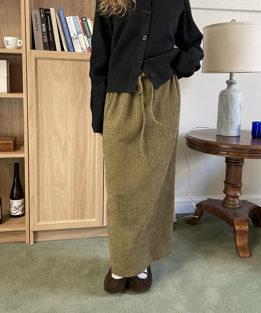 Delaidy Halcyon Corduroy Long Skirt (Khaki)