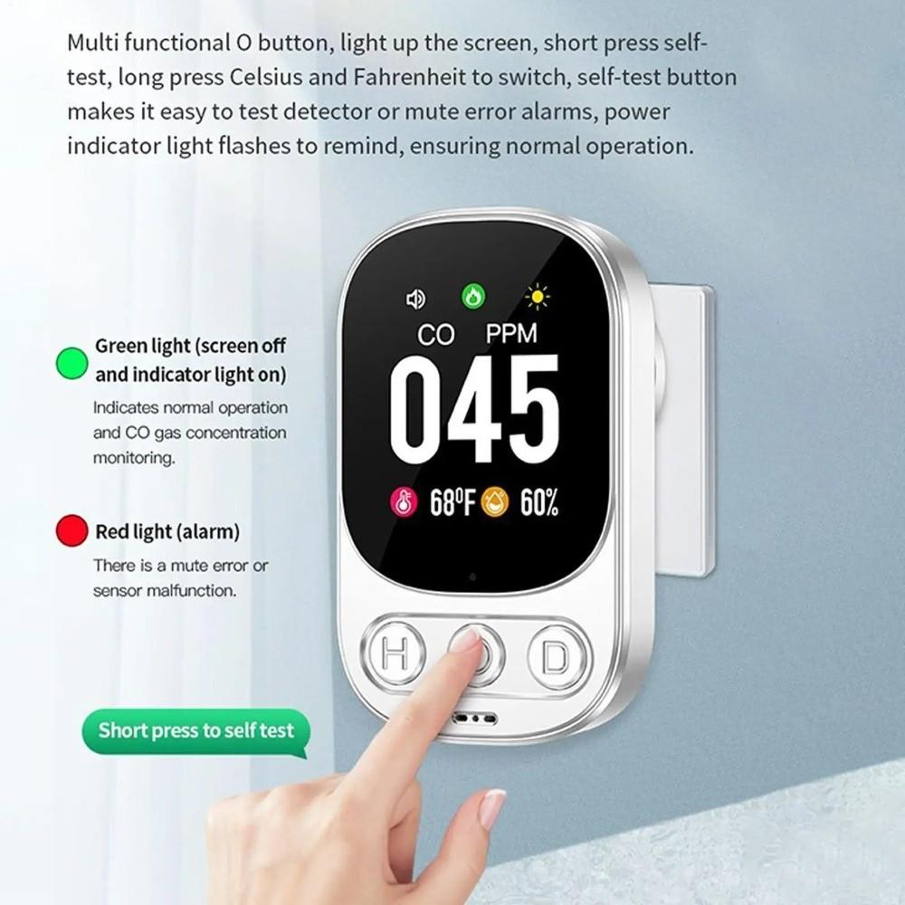 Real Time Monitoring CO Monoxide Alarm Large Screen Temperature Humidity Detector Travel
