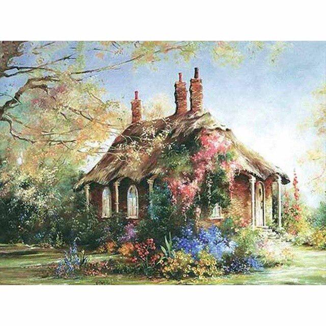 DIY 5D Алмазная картина Дом Полный круглый Алмазная вышивка Мозаика Крест Стежок Горный хрусталь