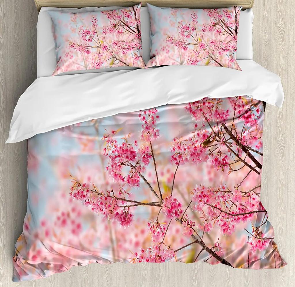 Японский постельный комплект для спальни кровать дом ветвь цветущей сакуры цветы шер пододеяльник одеяло наволочка