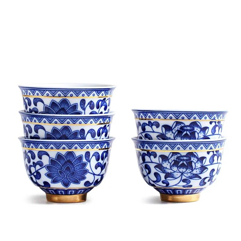 1 шт. Сине-белая фарфоровая чайная чашка ретро чашка мастера маленькая чайная пиала керамический набор кунг-фу чайная пиала Пномпень одиночная чашка