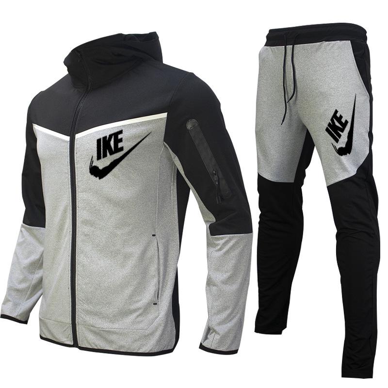 Мужской комплект из толстовке с капюшоном и спортивных штанов в европейском и американском стиле с цветными блоками