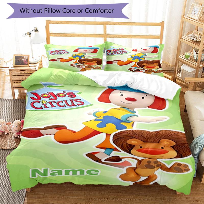 3pcs Custom Name JoJo's Circus Bedding Set Duvet Cover Closure Includes 1 Duvet Cover & 2 Pillowcases, Soft and Comfortable for All Seasons.