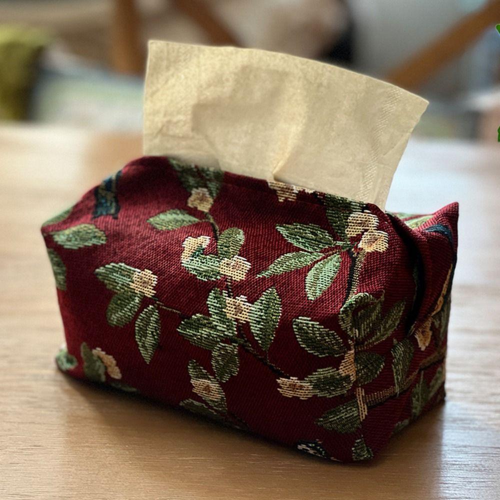 Polyester Desktop Tissue Bag Flower Pattern Retro Tissue Box Creative Pattern Tissue Bag Household