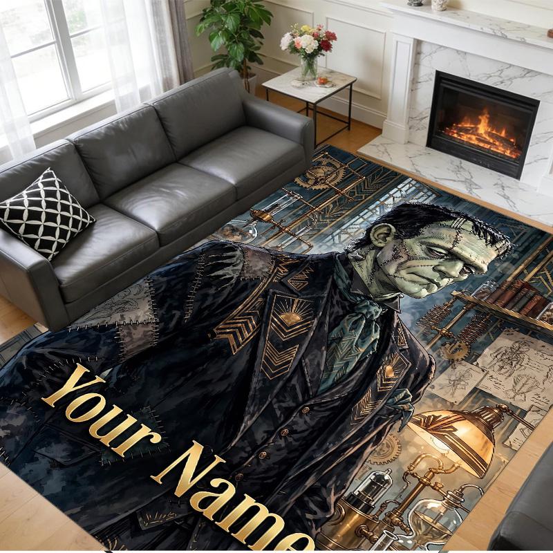 Crystal Velvet Rug Custom Name Text, Soft Non Slip Floor Mat Home DecorFrankenstein's Monster