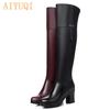 Women Genuine Leather Long Barrel Boots Winter Plus Velvet Knee Boots High-heeled Motorcycle Boots