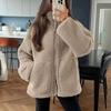 Autumn Winter New Lamb Wool Jacket Women Pure Color Zipper Long Sleeve Warm Padded Coat