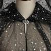 Women Tulle Hooded Cape with Long Train Sparkling Long Sheer Elf Cloak Gothic Witch Robe Costume for Wedding Bride Halloween Cosplay