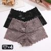 4pcs/SET Women's Lace Hollow Out Boyshorts Underwear Sexy Floral Print Panties Female Low Waist Perspective Lingerie BoxerShorts