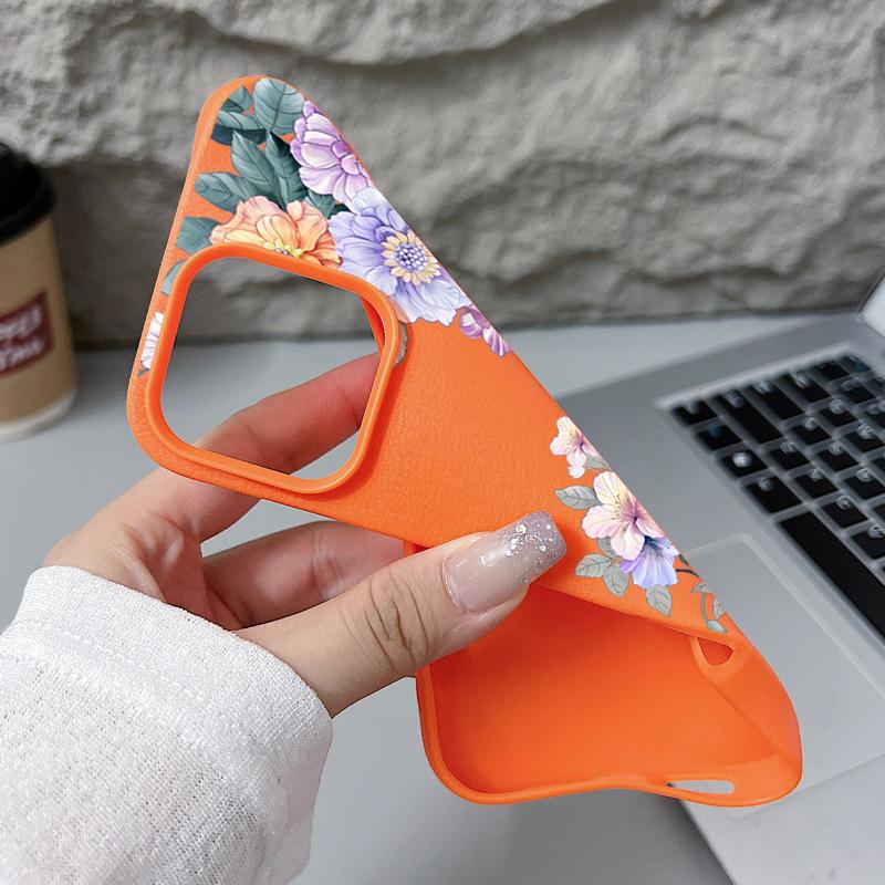 Мягкий чехол для телефона с цветочным принтом для iPhone 16 15 14 Pro Max 16 Plus 12 13 Pro 11 Роскошная текстура кожи ТПУ Противоударный чехол Fundas