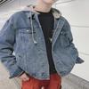 Мужская модная куртка из денима в корейском стиле с капюшоном - поддельный двухкомпонентный осенний топ
