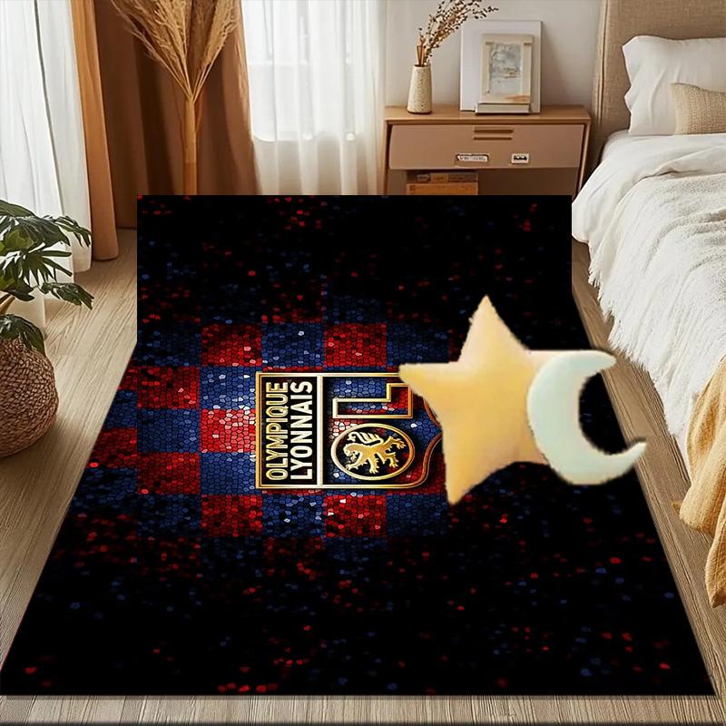 Lyon Football Crest Design Printed Office Carpet Chair Cushion Entryway Rug, Rugs for Living Room, Bedroom Christmas gifts