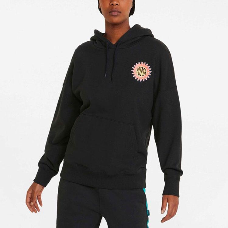 Puma Downtown Logo Print Vintage Casual Hoodie Women Hoodies Black 535388-01
