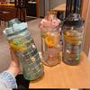 2L Sports Straw Water Bottle with Stickers Portable Large Capacity Fitness Bike Cup Summer Ice Cold Water Jug with Time Marker