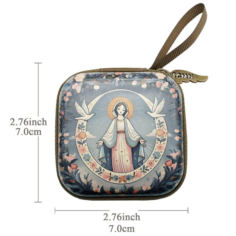 Virgin Mary Jewelry Box Zippered Christian Gift Portable Prayer Rosary Storage Bag Devotees