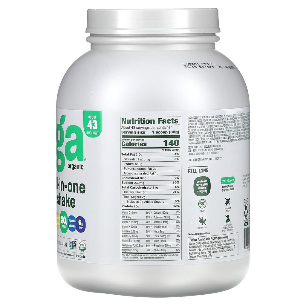 Vega One, All-in-One Shake, French Vanilla, 3 Lbs (1.6 Kg)