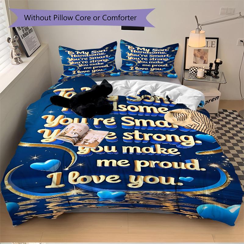 3pcs Son Love Message Duvet Cover Set, Cover For Bedroom Guest Room (1 Duvet Cover + 2 Pillowcase, Without Quilt), yy250922207