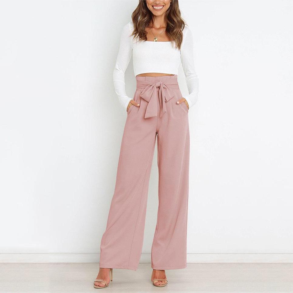 Women Summer and AutumnWorkplace Women's Trousers Casual Wide Leg High Waist Trousers with Belt Temperament Summer Commuter Pants