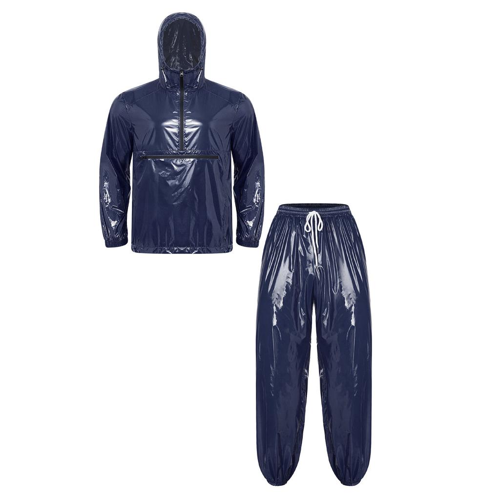 Mens Waterproof Tracksuit Hooded Windbreaker Front Zipper Pocket Jogging Pants Elastic Waist Rainwear Suit