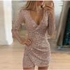 Long Sleeves Sequin V Neck Dress Sexy Party Dress Dress Sequin Party Dress Women