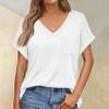 Женские топы с коротким рукавом, рубашки с v-образным вырезом и нагрудными карманами, свободные повседневные базовые футболки, летняя одежда