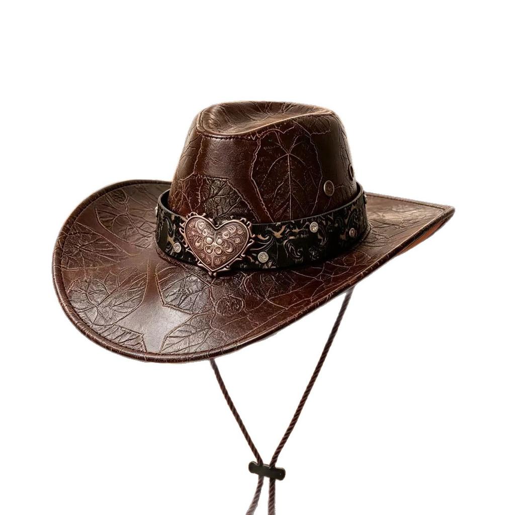 Summer American retro western cowboy hat, big brim, small face, outdoor travel, big head circumference hat, top hat