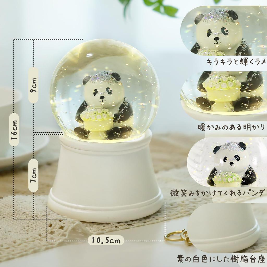 Snow Globe Lewondr Day Present Music Box Day Flower Box Snow Globe with LED Light Interior Celebration Present Panda Holding a Rose White Mother's