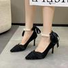 2024 New Hot Selling Elegant Style French High Heels Autumn New Pointed Toe Stiletto One-piece Strap Beaded High Heels Summer
