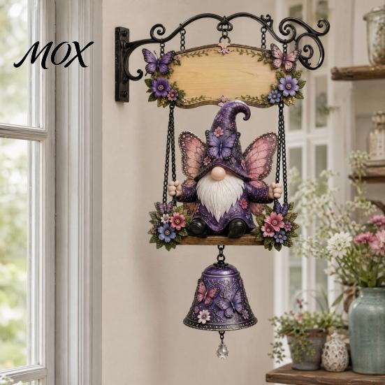 Handwritten Welcome Door Sign Garden Gnome Bell, Outdoor Hanging Doorbell, Farmhouse Porch Ornament Wind Chimes for Patio Home Yard Decorations