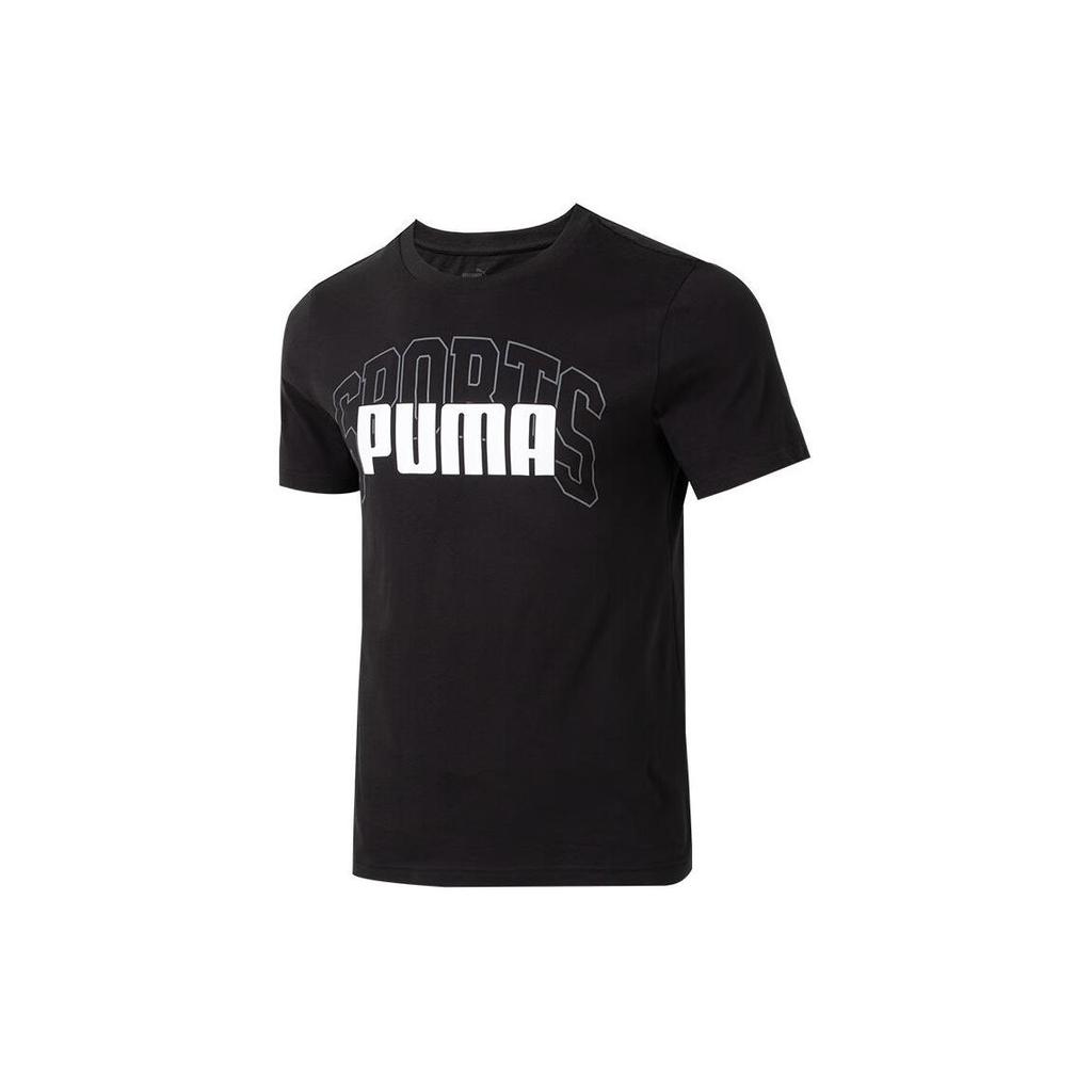 Puma Футболка с буквенным принтом для фитнеса и тренировок, удобная, дышащая, с коротким рукавом, в американском стиле, стандартного кроя, мужская, черная 630560-01