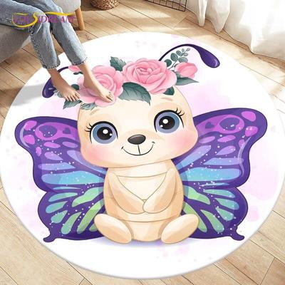 Мультфильм милый пчела кошка коровы животный коврик круглый ковер для украшения гостиной, дети играют ползать мягкий нескользящий напольный коврик