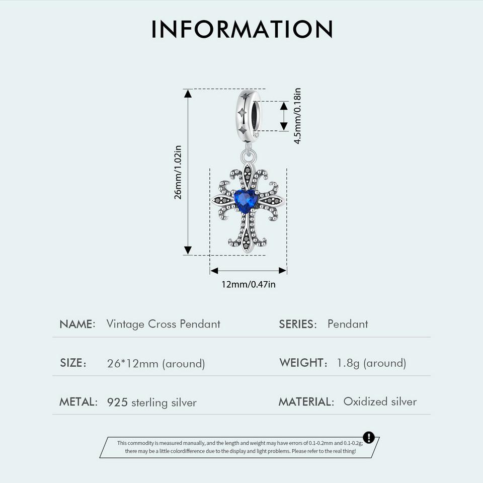 WOSTU Стерлингового серебра 925 пробы, винтажный кулон в виде креста, подвески, изысканные бусины в стиле ретро ирис для женщин, браслет и браслет, ювелирные изделия своими руками